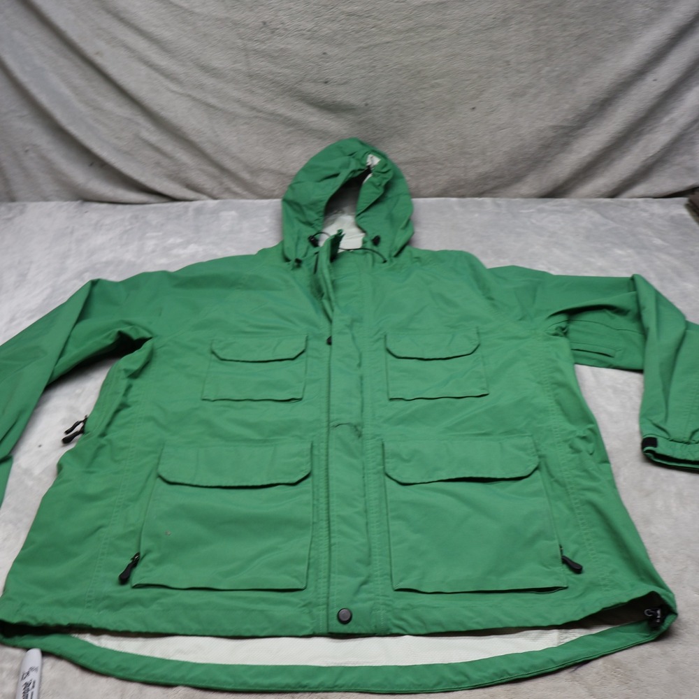 Duluth Jacket Mens XL Green Full Zip Hooded Pit Zip Outdoor Rain Wind Parka
